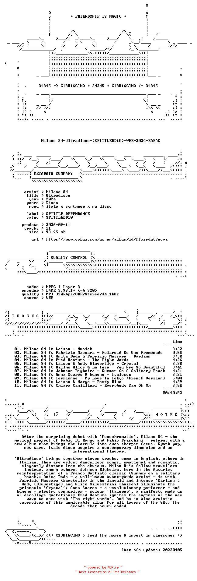 NFO for the release Milano_84-Ultradisco-(SPITTLEDD10)-WEB-2024-BABAS by BABAS