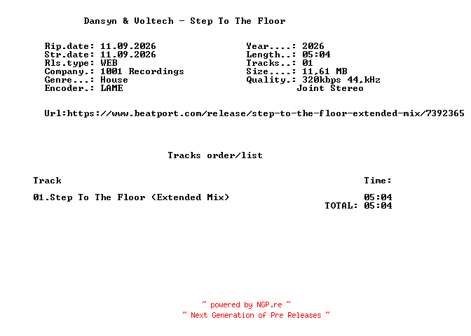 NFO for the release Dansyn_And_Voltech_-_Step_To_The_Floor-(1001REC017)-SINGLE-WEB-2026-FMC by FMC