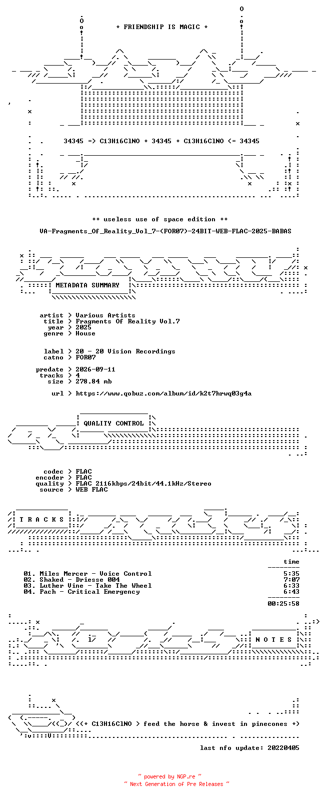 NFO for the release VA-Fragments_Of_Reality_Vol_7-(FOR07)-24BIT-WEB-FLAC-2025-BABAS by BABAS