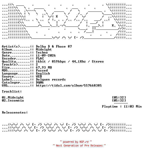 NFO for the release Dolby_D_And_Fhase_87-Midnight-DQ06-16BIT-WEB-FLAC-2026-WAVED by WAVED