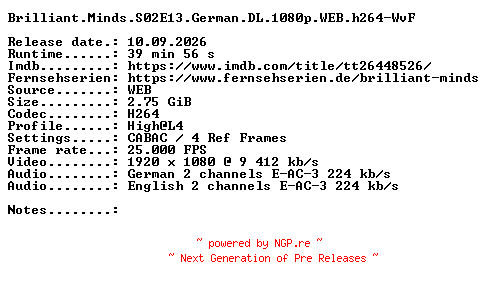 NFO for the release Brilliant.Minds.S02E13.German.DL.1080p.WEB.h264-WvF by WvF