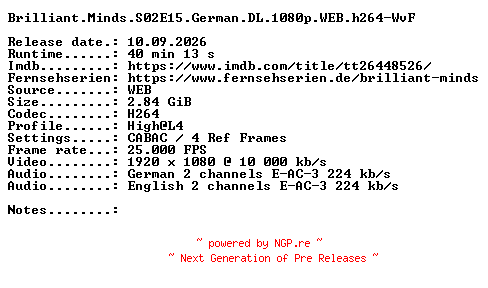 NFO for the release Brilliant.Minds.S02E15.German.DL.1080p.WEB.h264-WvF by WvF