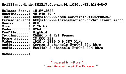NFO for the release Brilliant.Minds.S02E17.German.DL.1080p.WEB.h264-WvF by WvF