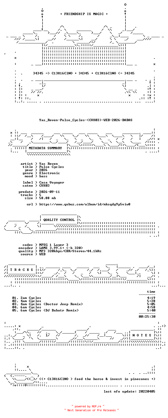NFO for the release Yas_Reven-Pulse_Cycles-(CVX03)-WEB-2026-BABAS by BABAS