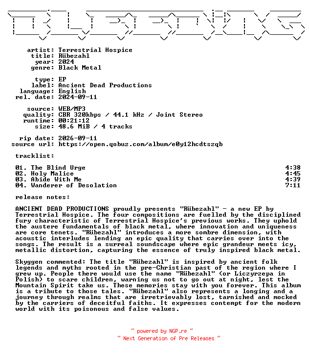 NFO for the release Terrestrial_Hospice-Ruebezahl-EP-WEB-2024-BLEEDiNG by BLEEDiNG