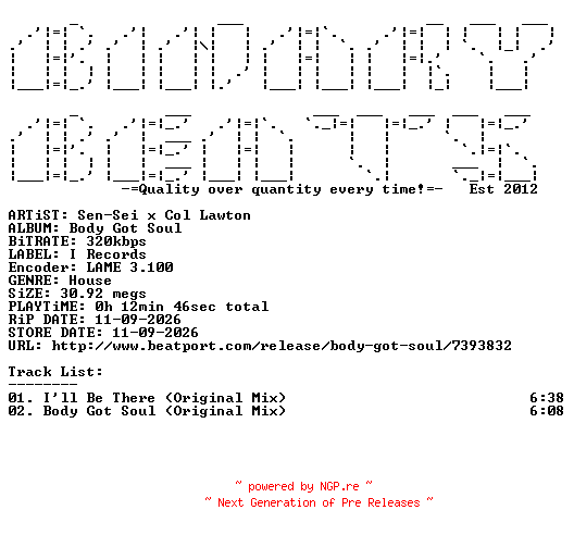 NFO for the release Sen-Sei_x_Col_Lawton-Body_Got_Soul-(IRECEPIREC1377D2TRSPDBP)-WEB-2026-BB by BB