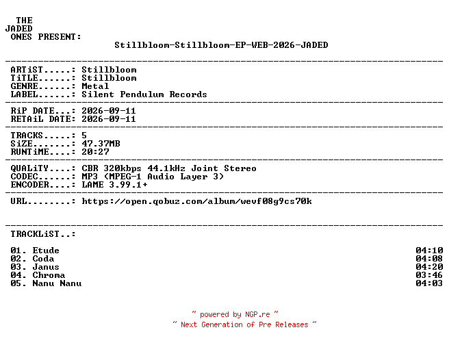 NFO for the release Stillbloom-Stillbloom-EP-WEB-2026-JADED by JADED