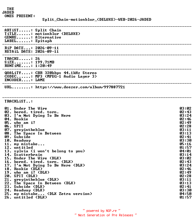 NFO for the release Split_Chain-motionblur_(DELUXE)-WEB-2026-JADED by JADED