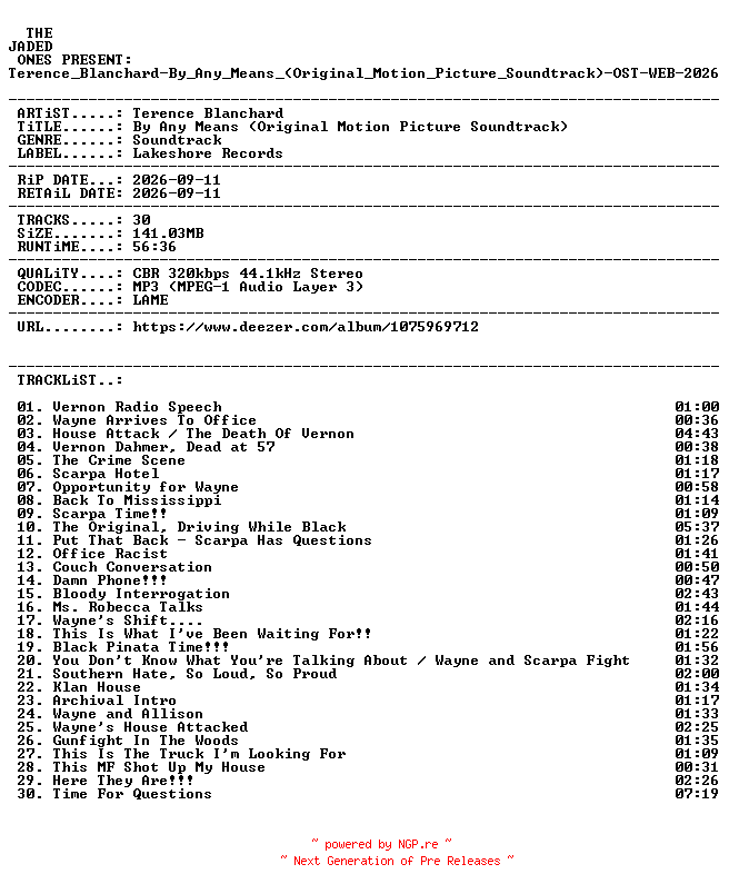 NFO for the release Terence_Blanchard-By_Any_Means_(Original_Motion_Picture_Soundtrack)-OST-WEB-2026-JADED by JADED