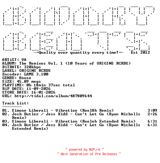 NFO for the release VA-The_Remixes_Vol._1_(10_Years_Of_ORIGINS_RCRDS)-(ORIGINS093E)-WEB-2026-BB by BB