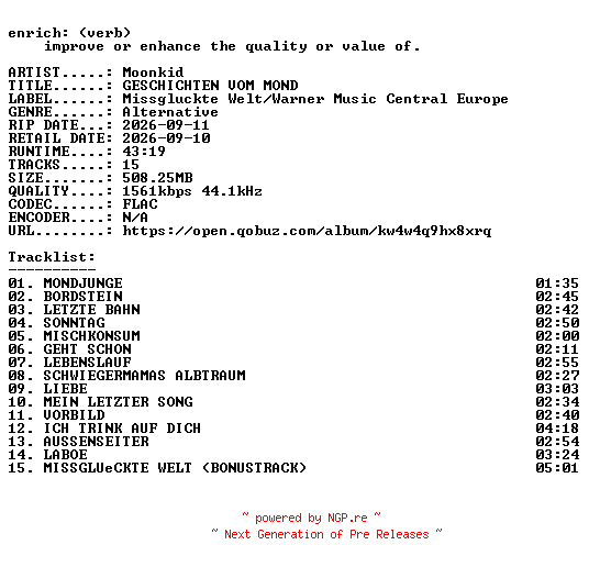 NFO for the release Moonkid-GESCHICHTEN_VOM_MOND-DE-24BIT-WEB-FLAC-2026-ENRiCH by ENRiCH