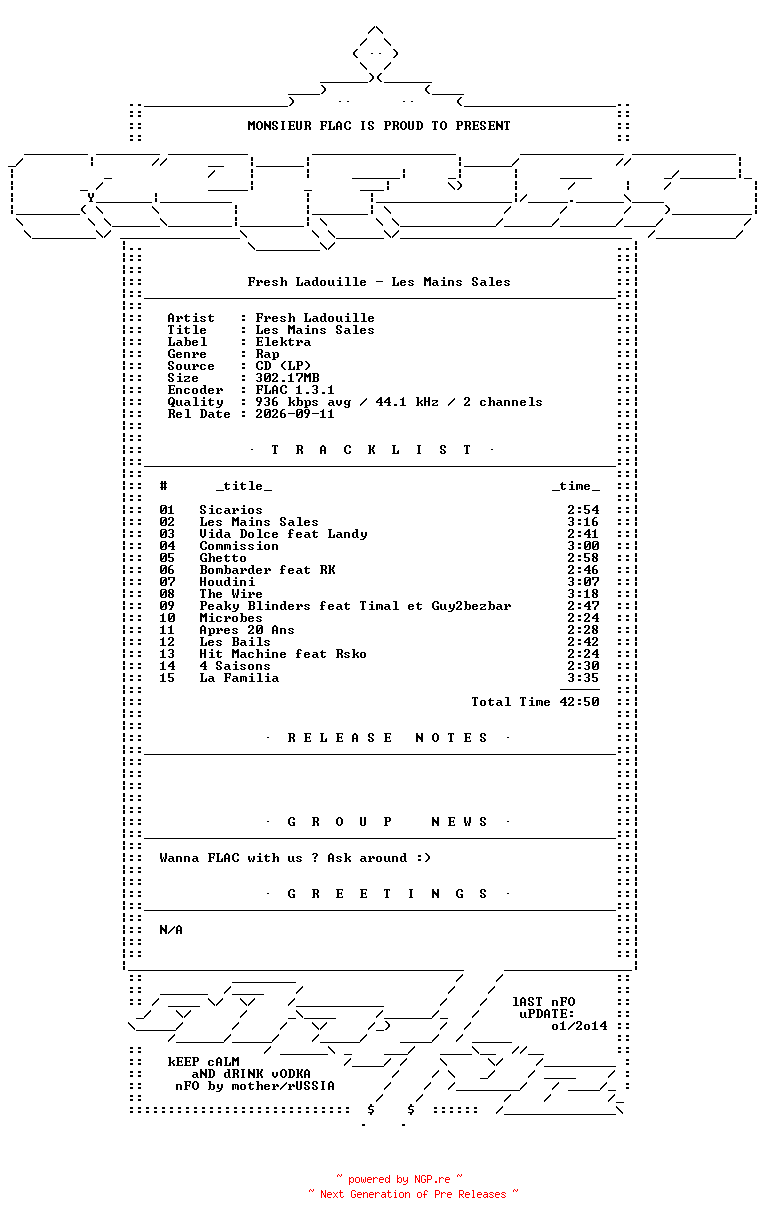 NFO for the release Fresh_Ladouille-Les_Mains_Sales-FR-CD-FLAC-2025-Mrflac by Mrflac