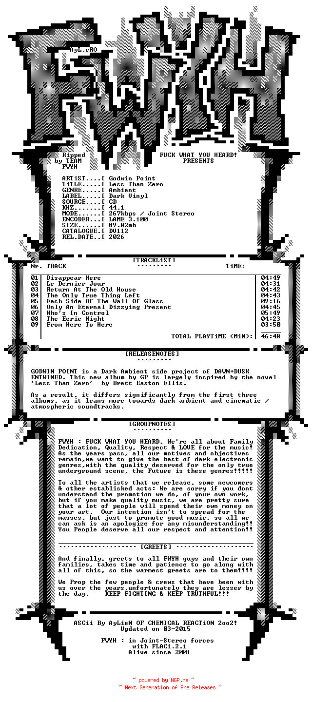 NFO for the release Godwin_Point-Less_Than_Zero-CD-2026-FWYH by FWYH