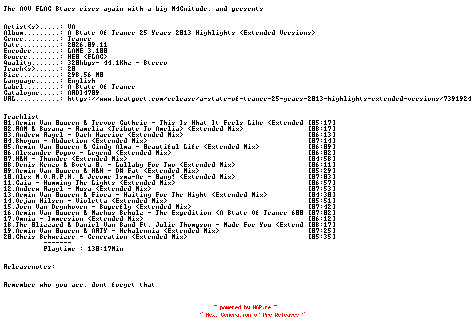 NFO for the release VA-A_State_Of_Trance_25_Years_2013_Highlights_(Extended_Versions)-(ARDI4709)-WEB-2026-AOV by AOV