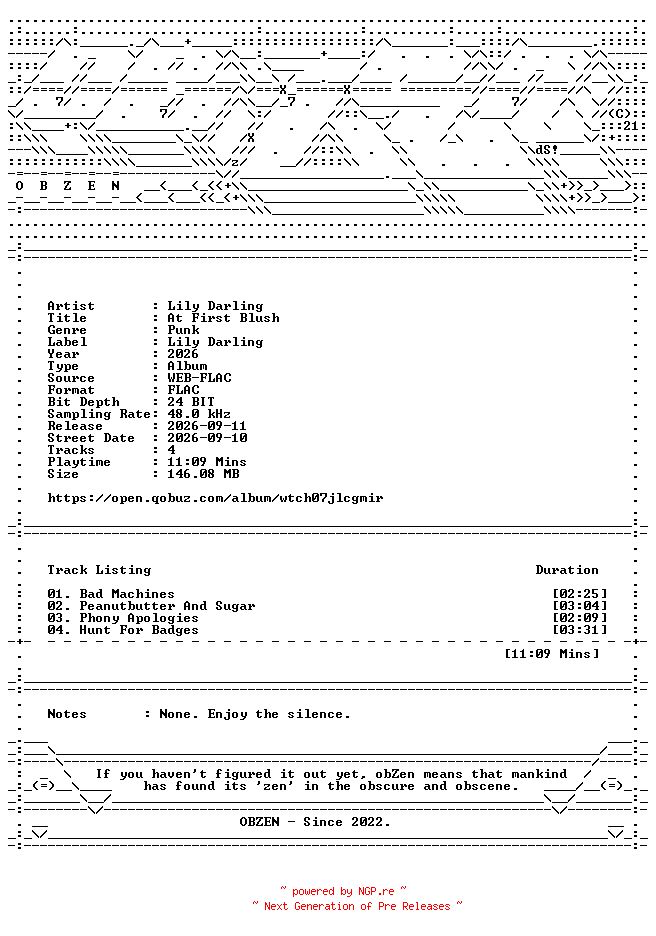 NFO for the release Lily_Darling-At_First_Blush-EP-24BIT-48KHZ-WEB-FLAC-2026-OBZEN by OBZEN