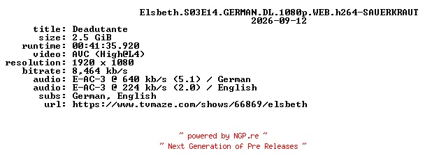 NFO for the release Elsbeth.S03E14.GERMAN.DL.1080p.WEB.h264-SAUERKRAUT by SAUERKRAUT