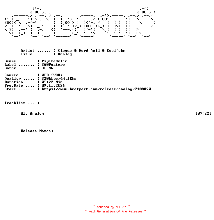 NFO for the release Clegus_And_Nerd_Acid_And_Sesiohm-Analog-(3F346)-SINGLE-WEB-2026-FALCON by FALCON