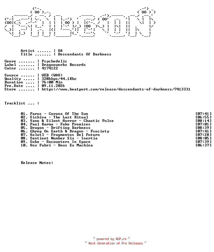 NFO for the release VA-Descendants_Of_Darkness-(4174122)-WEB-2026-FALCON by FALCON