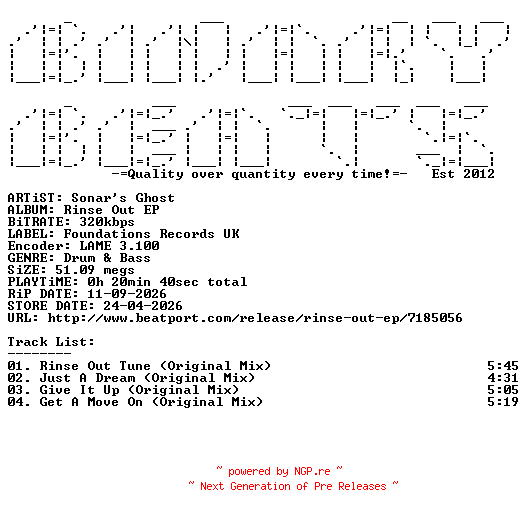 NFO for the release Sonars_Ghost-Rinse_Out_EP-(FOUNDATIONS003)-WEB-2026-BB by BB