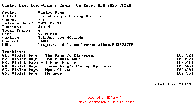 NFO for the release Violet_Days-Everythings_Coming_Up_Roses-WEB-2026-PIZZA by PIZZA