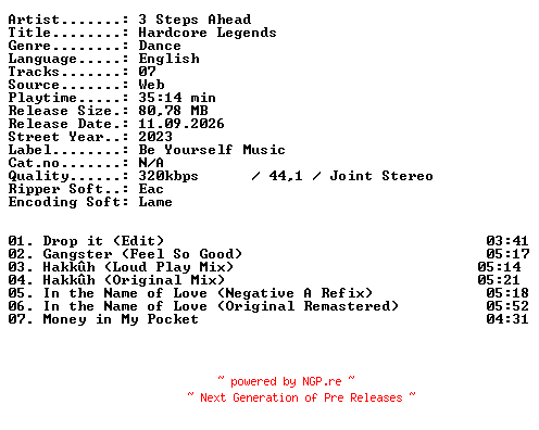 NFO for the release 3_Steps_Ahead-Hardcore_Legends-WEB-2023-XTC_iNT by XTC_iNT