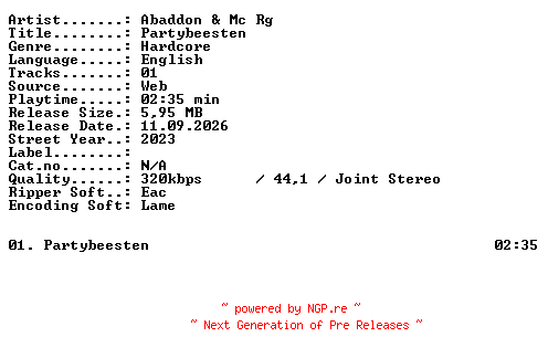 NFO for the release Abaddon_and_MC_RG-Partybeesten-SINGLE-WEB-2023-XTC_iNT by XTC_iNT