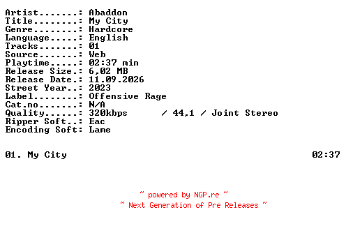NFO for the release Abaddon-My_City-SINGLE-WEB-2023-XTC_iNT by XTC_iNT