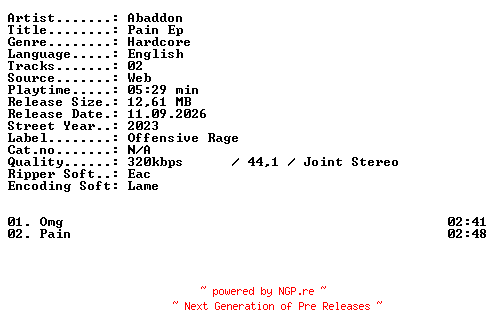 NFO for the release Abaddon-Pain_EP-WEB-2023-XTC_iNT by XTC_iNT