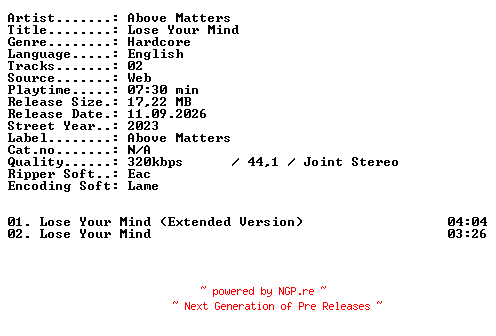 NFO for the release Above_Matters-Lose_Your_Mind-WEB-2023-XTC_iNT by XTC_iNT
