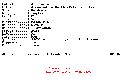 NFO for the release Abstructa-Armoured_in_Faith_(Extended_Mix)-SINGLE-WEB-2023-XTC_iNT by XTC_iNT