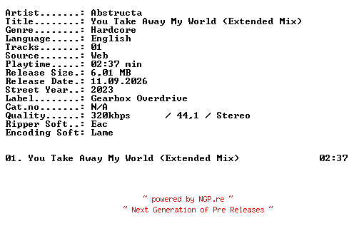 NFO for the release Abstructa-You_Take_Away_My_World_(Extended_Mix)-SINGLE-WEB-2023-XTC_iNT by XTC_iNT