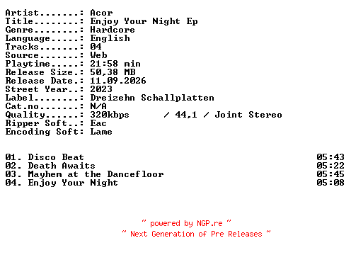 NFO for the release Acor-Enjoy_Your_Night_EP-WEB-2023-XTC_iNT by XTC_iNT