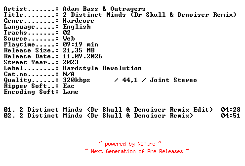 NFO for the release Adam_Bass_and_Outragers-2_Distinct_Minds_(Dr_Skull_and_Denoiser_Remix)-WEB-2023-XTC_iNT by XTC_iNT