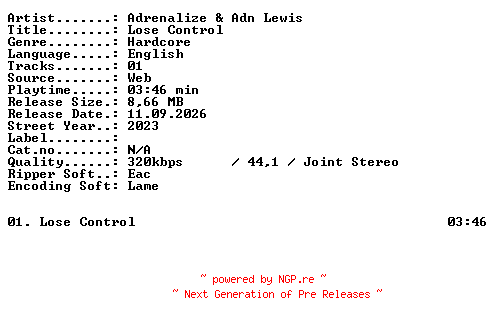 NFO for the release Adrenalize_and_ADN_Lewis-Lose_Control-SINGLE-WEB-2023-XTC_iNT by XTC_iNT