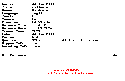 NFO for the release Adrian_Mills-CALIENTE-SINGLE-WEB-2023-XTC_iNT by XTC_iNT