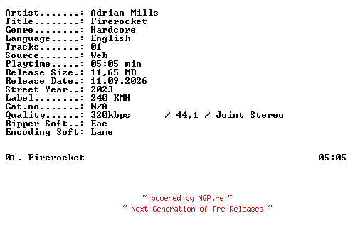 NFO for the release Adrian_Mills-FIREROCKET-SINGLE-WEB-2023-XTC_iNT by XTC_iNT
