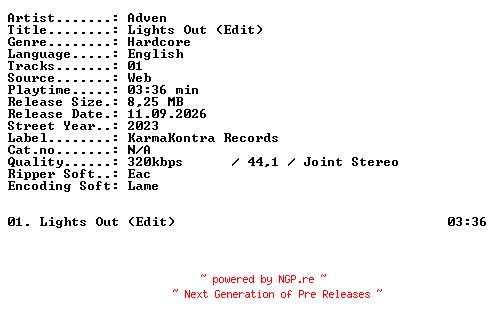 NFO for the release Adven-Lights_Out_(Edit)-SINGLE-WEB-2023-XTC_iNT by XTC_iNT