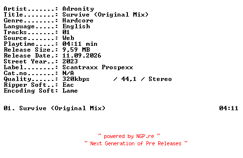 NFO for the release Adronity-Survive_(Original_Mix)-SINGLE-WEB-2023-XTC_iNT by XTC_iNT
