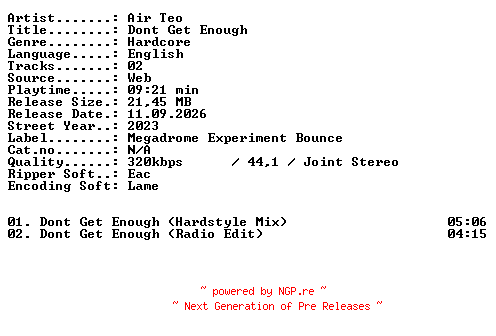 NFO for the release Air_Teo-Dont_Get_Enough-WEB-2023-XTC_iNT by XTC_iNT