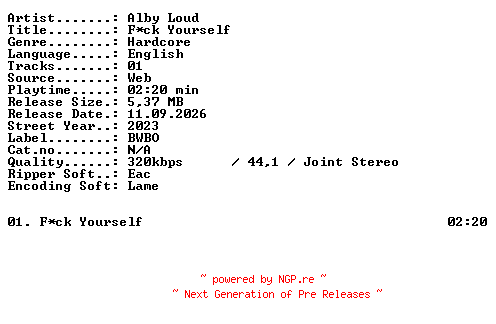 NFO for the release Alby_Loud-Fck_Yourself-SINGLE-WEB-2023-XTC_iNT by XTC_iNT