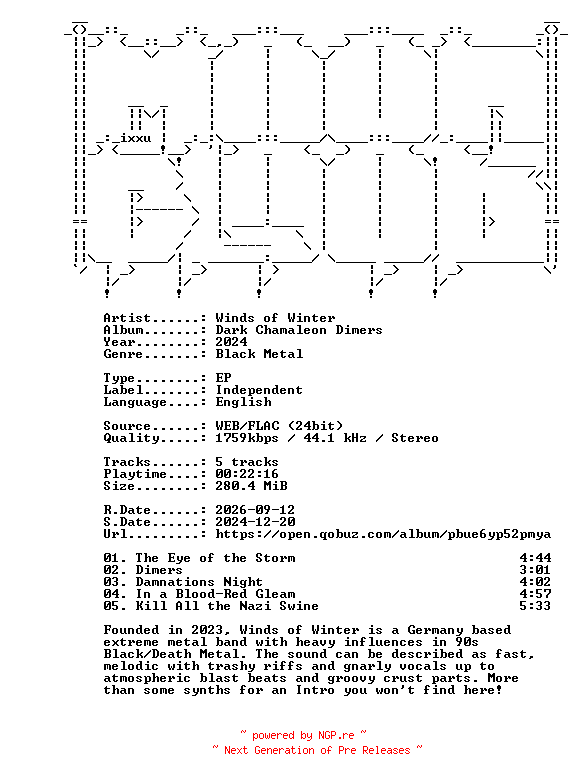 NFO for the release Winds_of_Winter-Dark_Chamaleon_Dimers-EP-24BIT-WEB-FLAC-2024-MOONBLOOD by MOONBLOOD