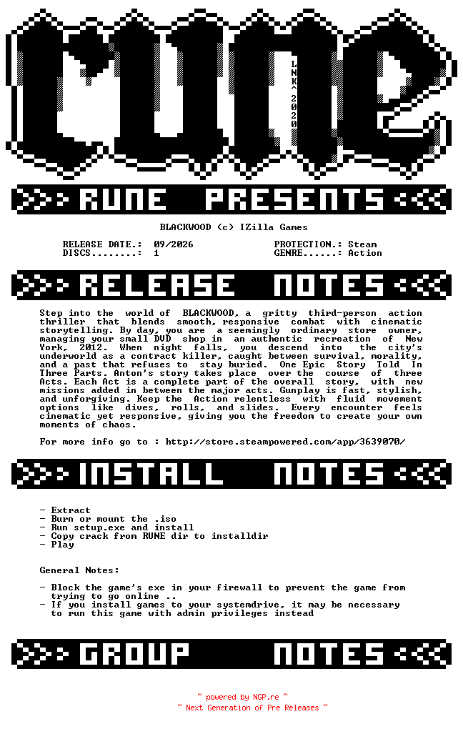 NFO for the release BLACKWOOD-RUNE by RUNE