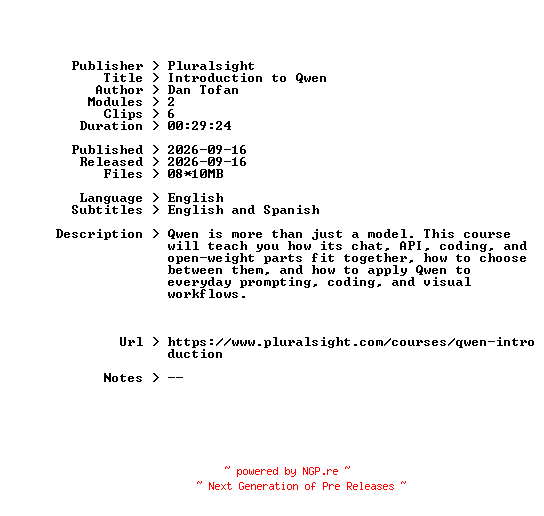NFO for the release Pluralsight.Introduction.to.Qwen.2026.BOOKWARE-GETH by GETH
