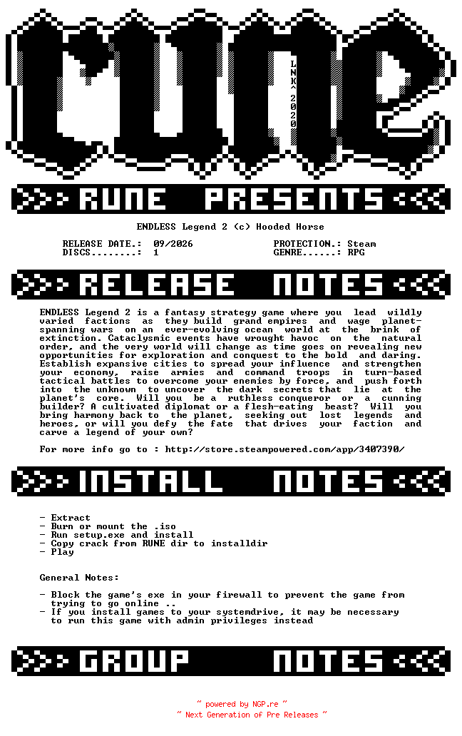 NFO for the release ENDLESS.Legend.2-RUNE by RUNE