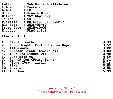 NFO for the release Sub_Focus_And_Wilkinson-Portals-CD-FLAC-2020-PERFECT by PERFECT