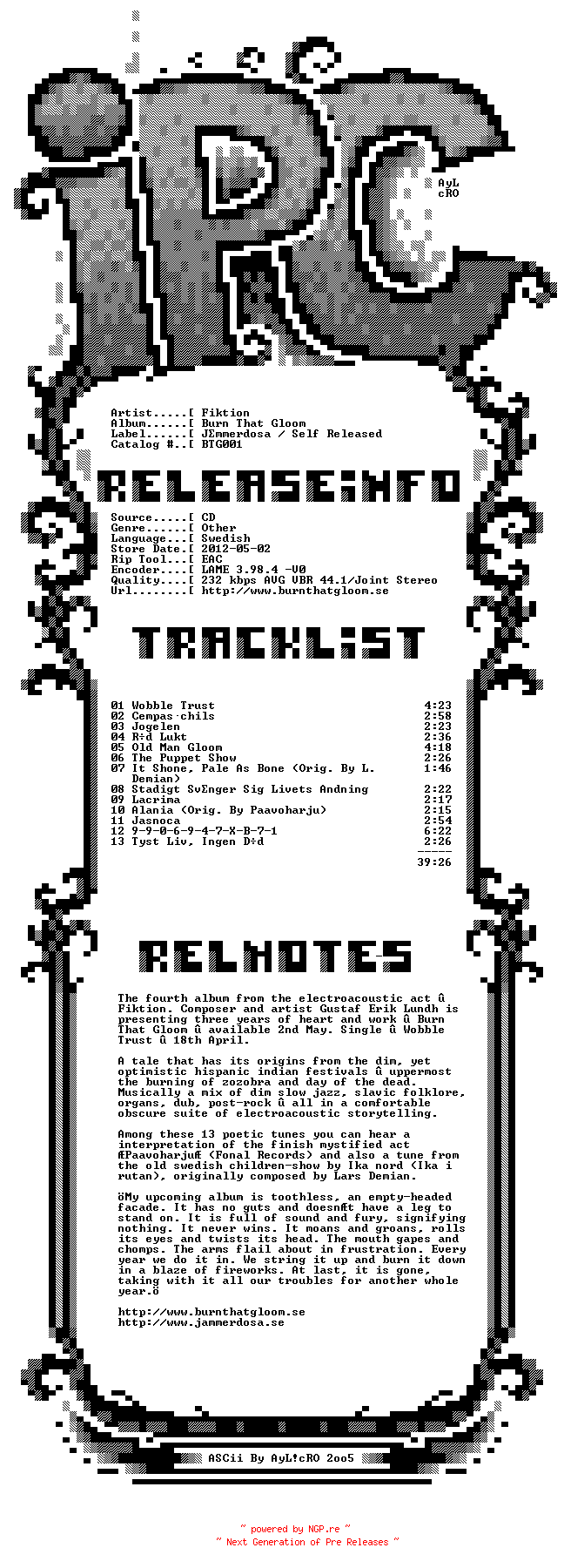 NFO for the release fiktion-burn_that_gloom-(btg001)-cd-2012 by 2012