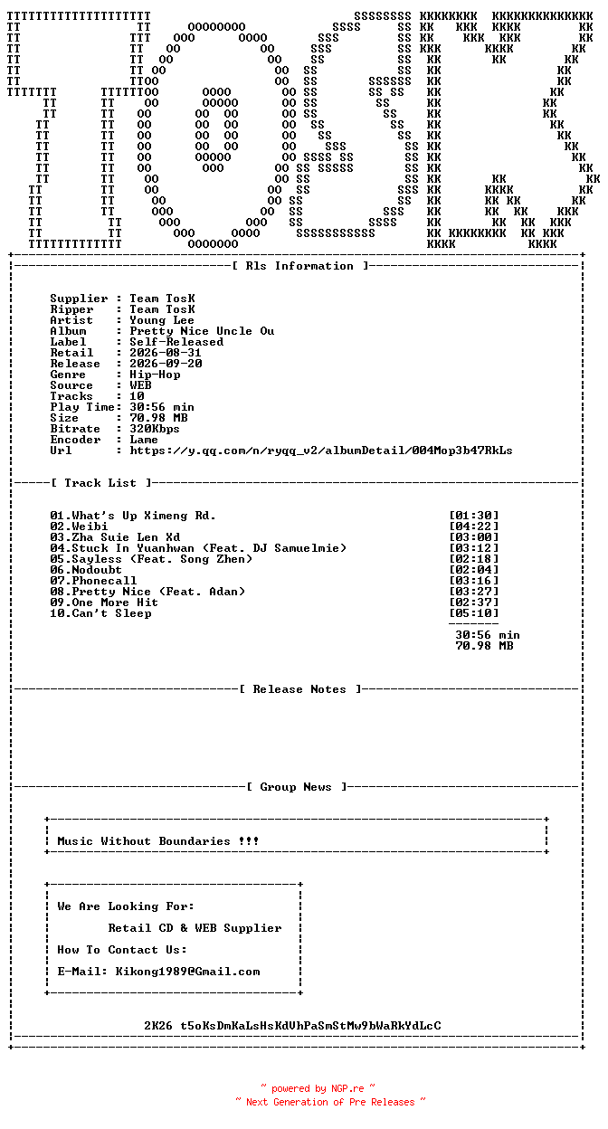 NFO for the release Young_Lee-Pretty_Nice_Uncle_Ou-WEB-CN-2026-TosK by TosK