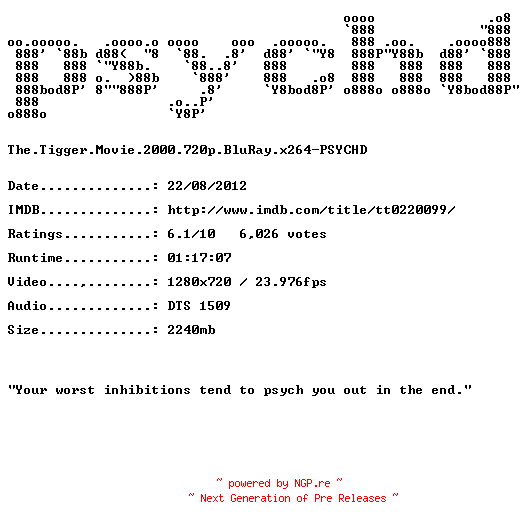 NFO for the release The.Tigger.Movie.2000.720p.BluRay.x264-PSYCHD by PSYCHD