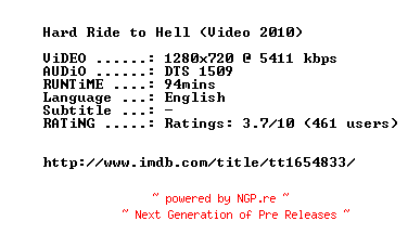 NFO for the release Hard.Ride.To.Hell.2010.720p.BluRay.x264-MELiTE by MELiTE