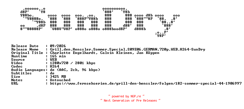 NFO for the release Grill.den.Henssler.Sommer.Special.S09E06.GERMAN.720p.WEB.H264-SunDry by SunDry